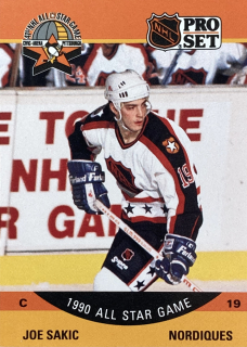 1990-91 ProSet #375a Joe Sakic - 1990 ALL STAR GAME (Upside-Down Back Variation)